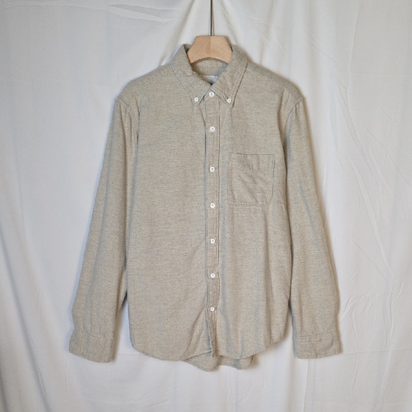 American Eagle Outfitters 100% Cotton Beige Button-Down Long Sleeved Shirt - Picture 1 of 8